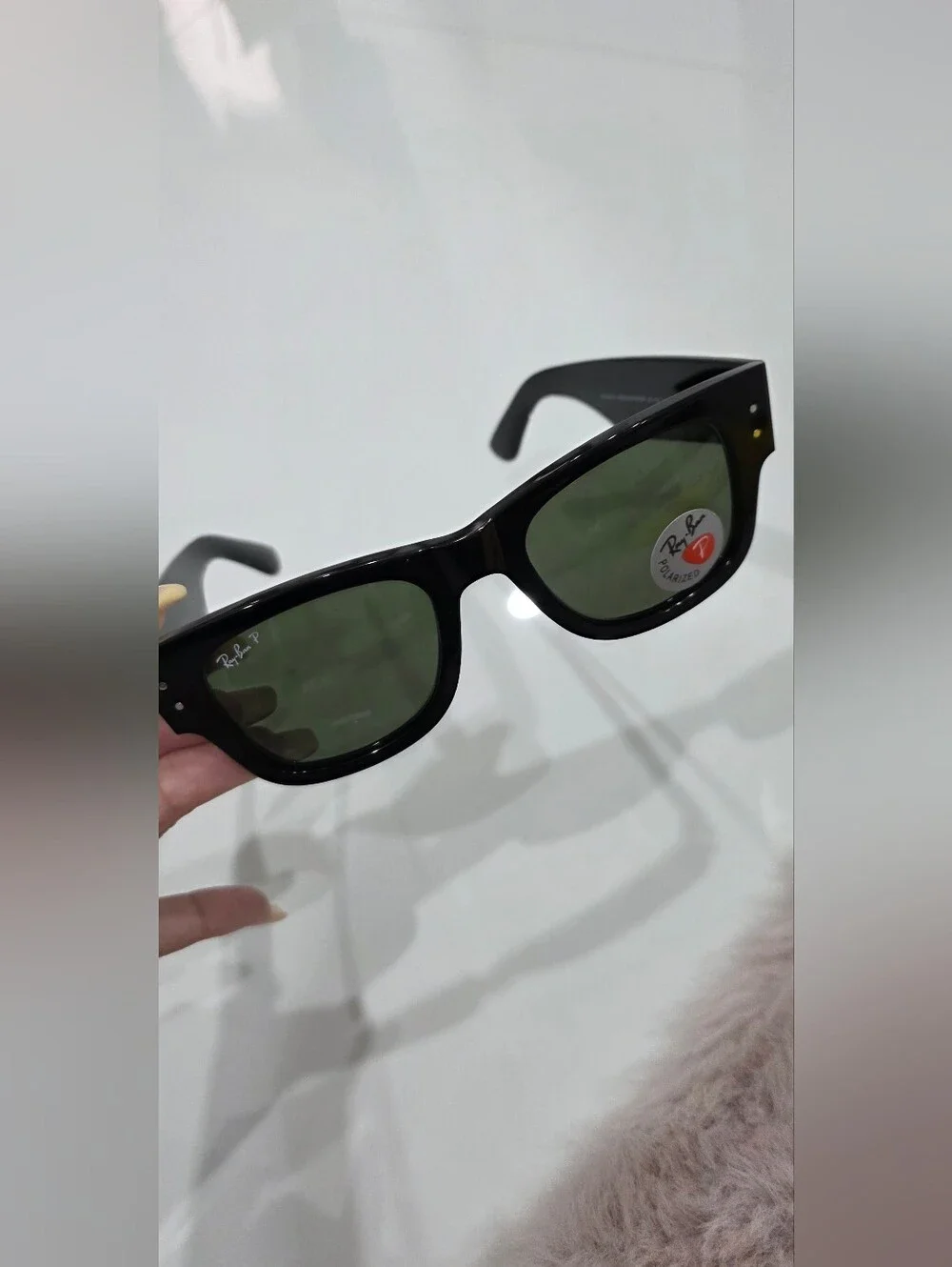 Ray-Ban Mega Wayfarer POLARIZED Black Frame Sunglasses with Green Lenses
